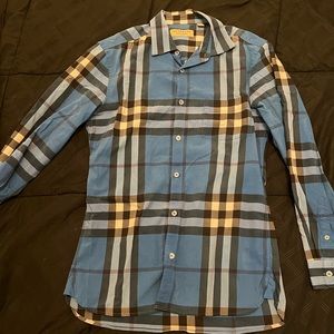Authentic Burberry Long Sleeve Blue Cheque Shirt - Size Small